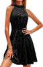 Simplee Womens Velvet Halter Wedding Guest Cocktail Fall Winter Mini Dress
