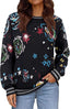 Women's Retro Space Galaxy Graphic Knit Sweaters Vintage Crewneck Pullover