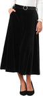 Women's Velvet High Waist A-Line Formal Long Skirt with Belt