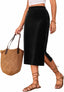 Velvet Midi Skirt for Women High Waist Straight Skirt with Side Slit