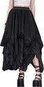 SHENHE Women's Lace Trim Layered Mesh Tulle Skirt Asymmetrical Goth Skirt