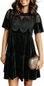 miduo Womens Scallop Neck Short Sleeve Velvet Lace Mini Babydoll Dress