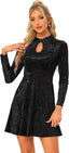 Allegra K Women Velvet High Waist Keyhole Neck Swing Mini Dress
