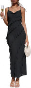Wedding Guest Dress for Women Ruffle Spaghetti Strap Formal Dresses