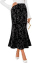 MEROKEETY Women's Fall Floral Velvet Maxi Skirt