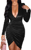 YMDUCH Women's Long Sleeve V Neck Bodycon Wrap Club Mini Dress