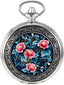 Quartz Beautiful Peony Bird Enamel Painting Steampunk Silver Pocket Wa