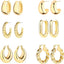 6 Pairs 14K Gold Plated Hoop Earrings for Women Lightweight Chunky Hoop Earrings Multipack Hypoallergenic, Thick Open Twisted Huggie Hoops Earring