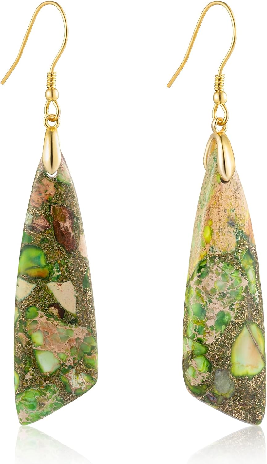Jasper Stone Fishhook Drop Earrings