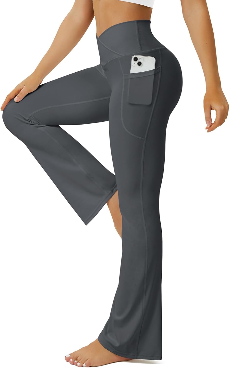 Fohofo Yoga Pants Women With Pockets Crossover High Waisted Bootcut