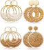 Raffia Rattan Boho Hoop Earrings (4 Pairs)