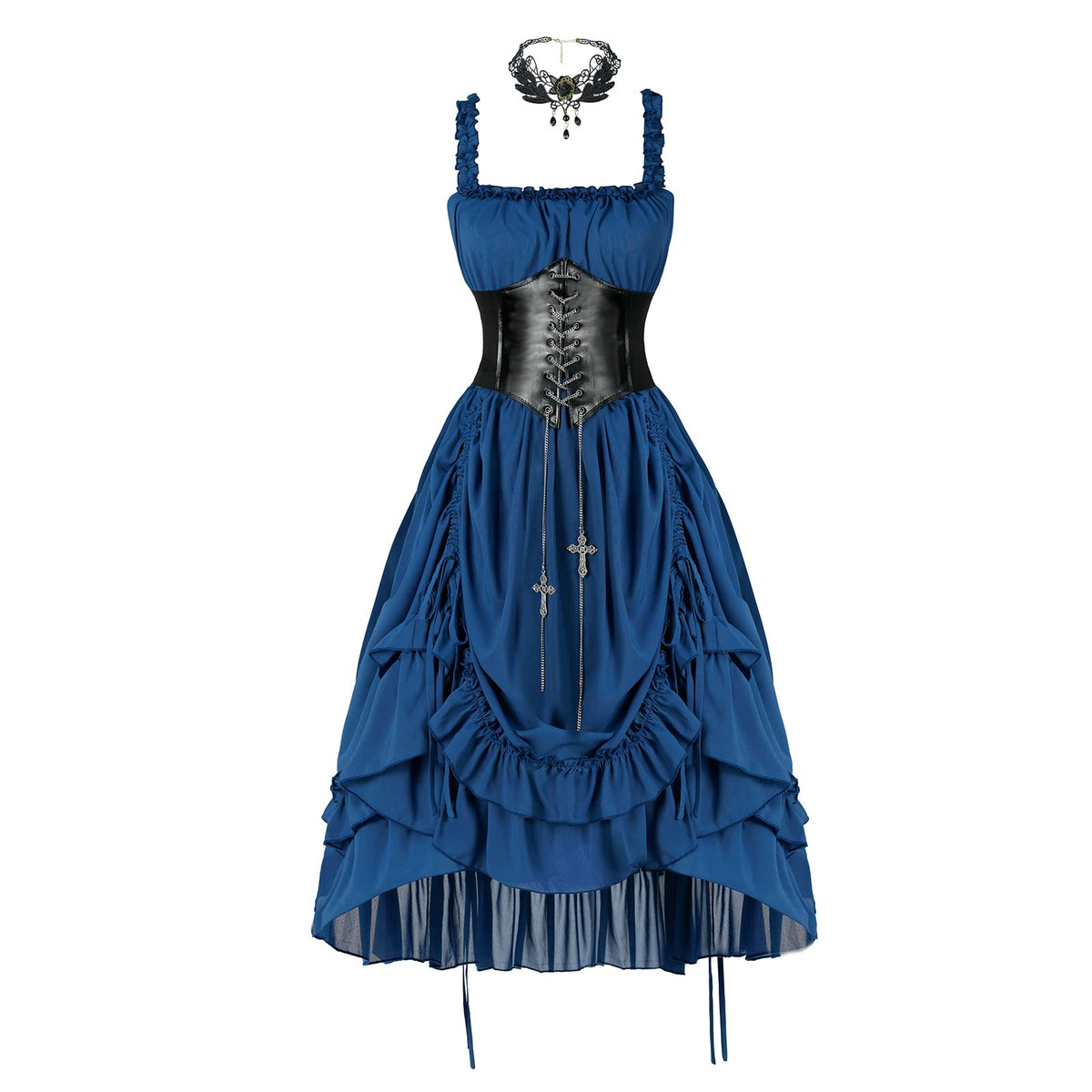 Steampunk Renaissance Costume Dress High Low Corset Midi Dresses