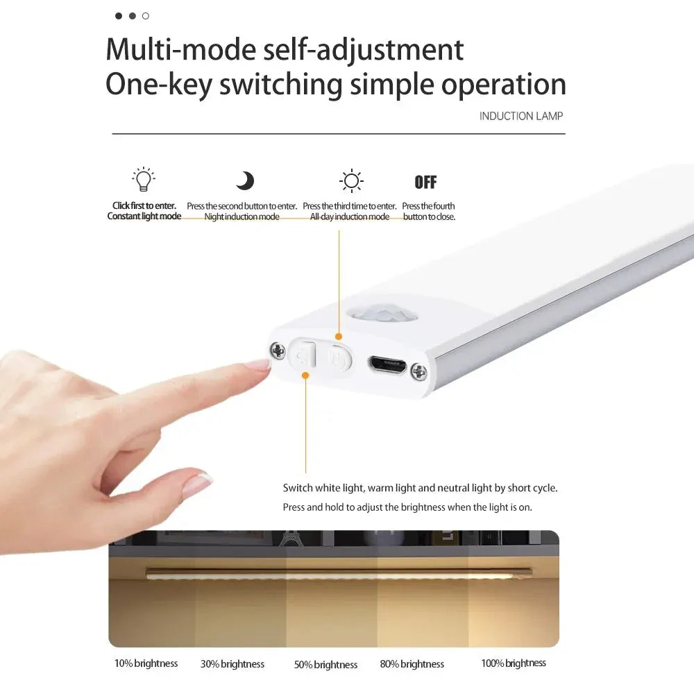 LED Cabinet Light USB Type-c Rechargeable Motion Sensor LED Lamp for Kitchen Wardrobe Cabinet Lig...