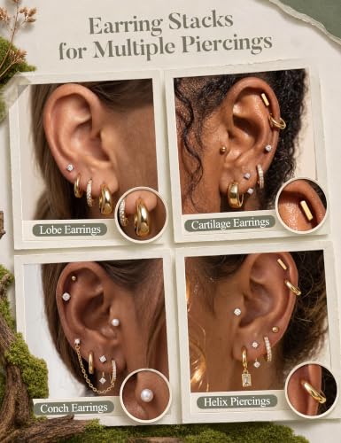 BESTEEL 13 Pairs Small Stud Hoop Earrings Set for Women, Earring Stack Pack
