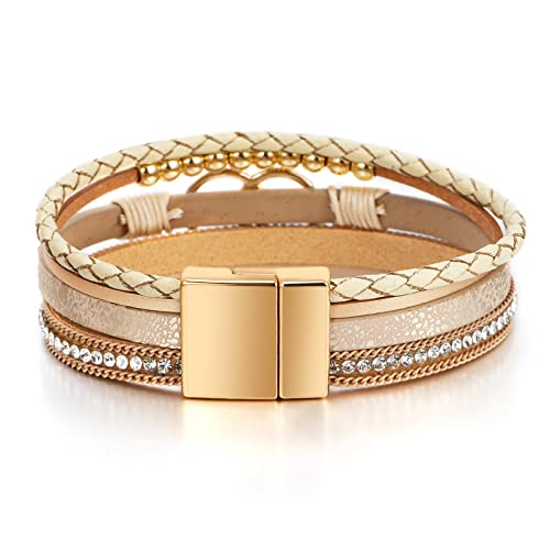 Fesciory Leather Wrap Bracelet for Women, Boho Western Layered Cuff Jewelry