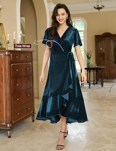 Women's Velvet Maxi Dress Boho V Neck Wrap Maternity Formal Dress