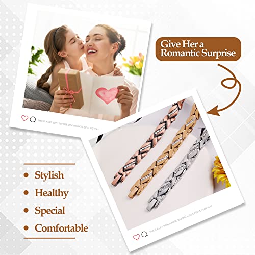 Pure Copper Bracelets for Women,Ultra Magnetic Bracelets for Women with 3500 Gauss Magnets,Crystal Valentine's Day Jewelry Gift, Sizing Tool