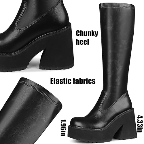 Platform Knee High Boots Elastic Wedge Chunky Heel Tall Boots