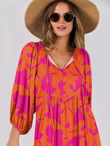 ANRABESS Womens Boho Floral 3/4 Puff Sleeve Maxi Dress