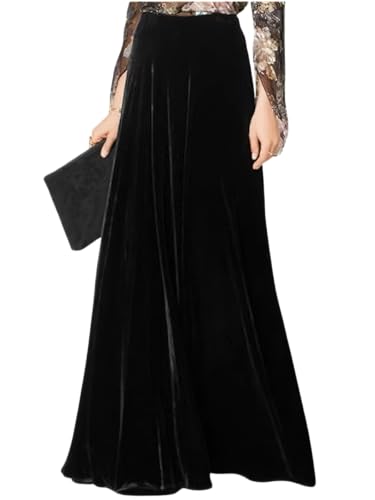 Women's Floor Length High Waist Evening Party Flowy Velvet Maxi Skirt