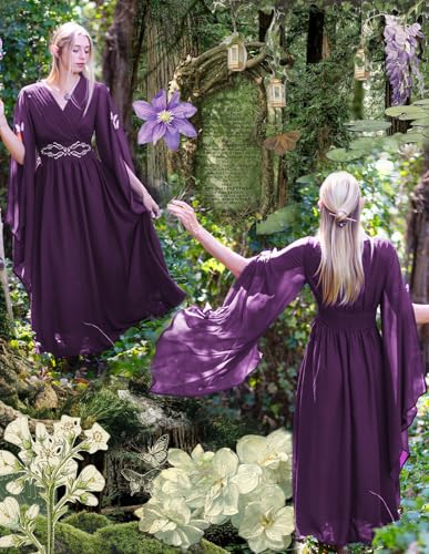 Scarlet Darkness Women's Renaissance Costume V Neck Medieval Fairy Dresses