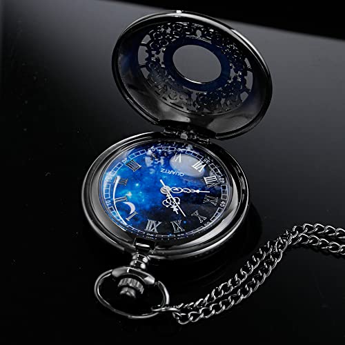Starry Blue Roman Numeral Quartz Pocket Watch