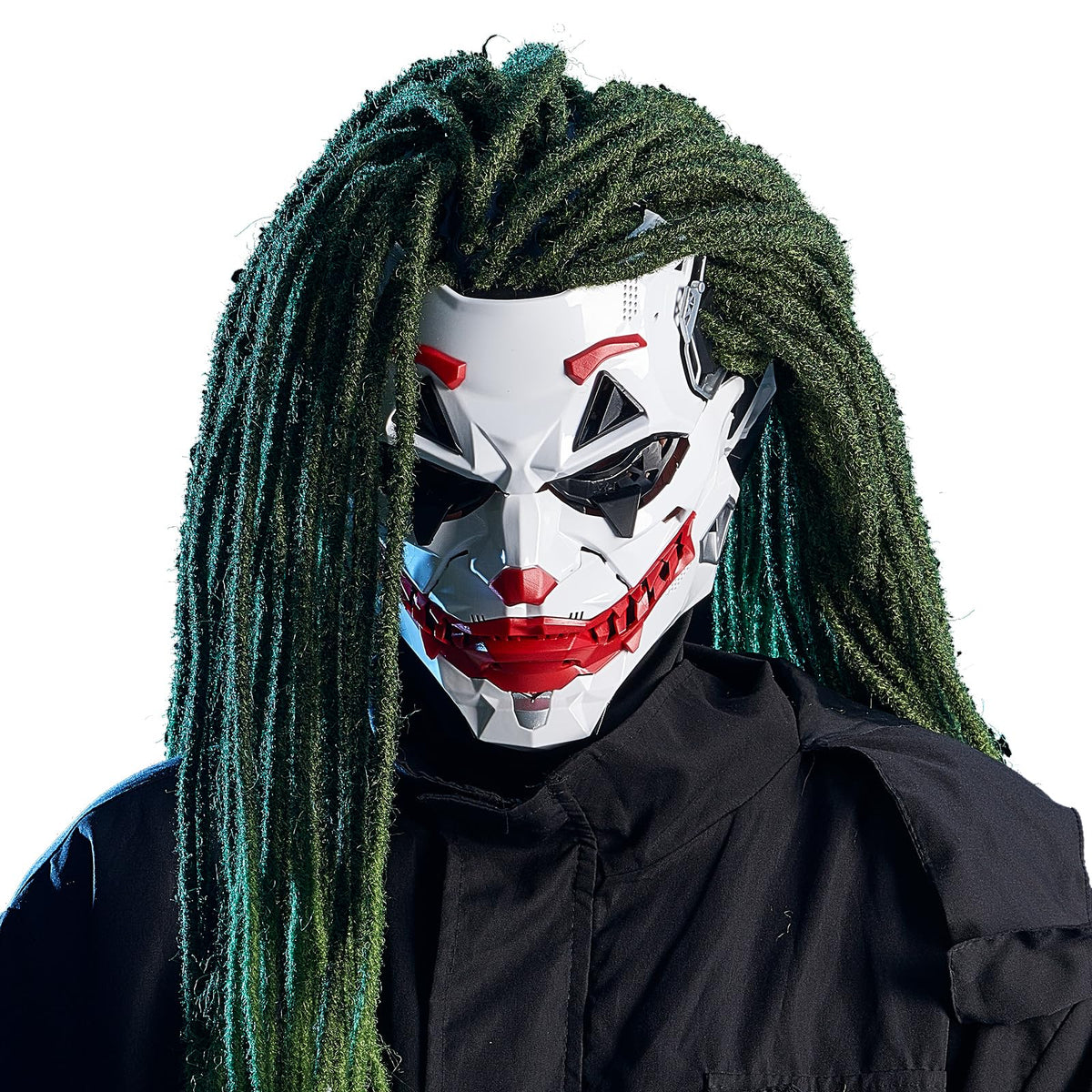 IUUBVV Futuristic Clown Mask, White and Red, Cosplay Costume Accessory