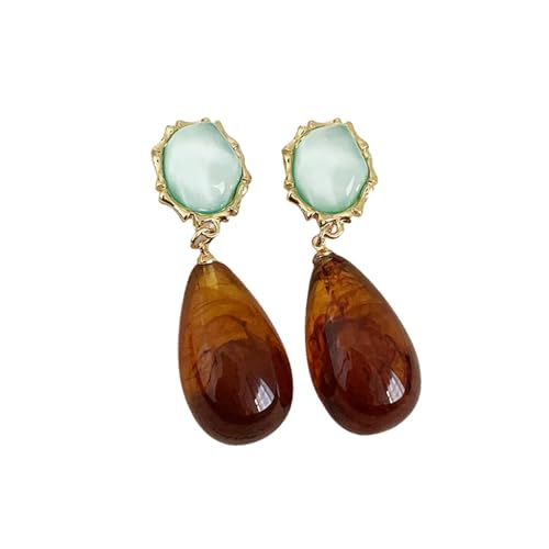 Vintage Amber Teardrop Dangle Earrings for Women Girls Hypoallergenic Lightweight Big Waterdrop Resin Statement Drop Dangling Stud Earrings Antique Main image