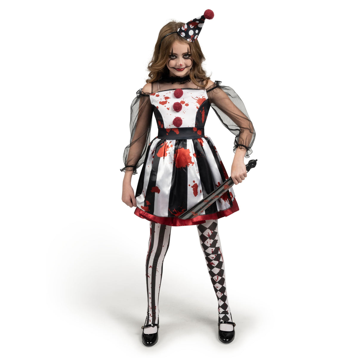 Spooktacular Creations Girls Clown Costume, Scary Clown Costume, Black and White Bloody Jester Dress for Girls