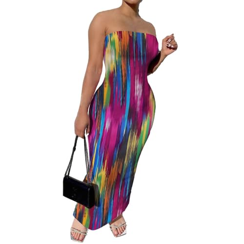 PINSV Women Maxi Strapless Dress Bodycon Tube Dresses