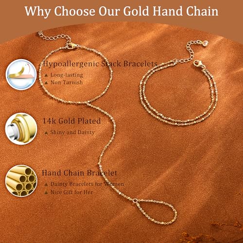CHESKY 14K Gold Plated Hand Chain Bracelets for Women Stack Jewelry