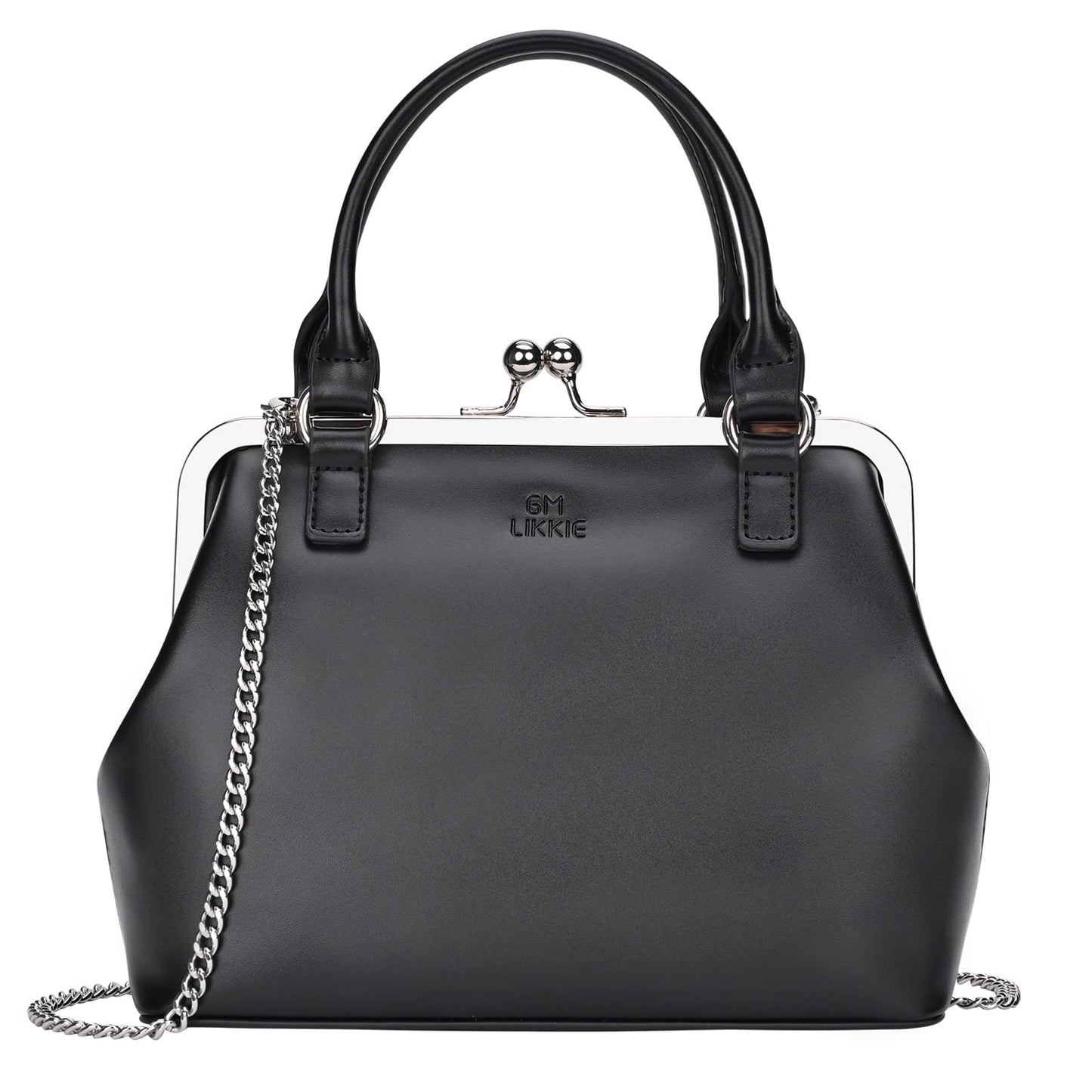 Vintage PU Leather Kiss-Lock Clutch Handbag