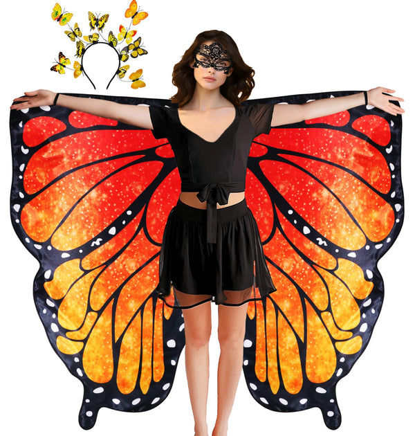 D.Q.Z Double Sided Women Butterfly Wings Costumes for Adults Fairy Music-Festivals with Headband Halloween Cosplay Party