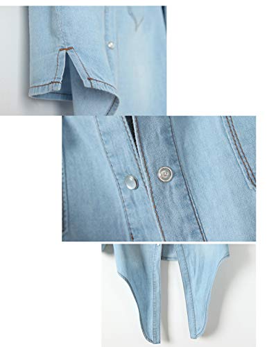 Womens Crop Modern Denim Top Tie Knot Shirt Chambray Cardigan