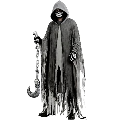 Grim Reaper Costume Set Unisex Halloween Hooded Cape Cosplay Ghost Cloak Main image