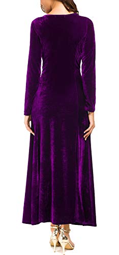 Urban CoCo Women's Elegant Velvet Midi Dress Scoop Neck Long Sleeve Ruched