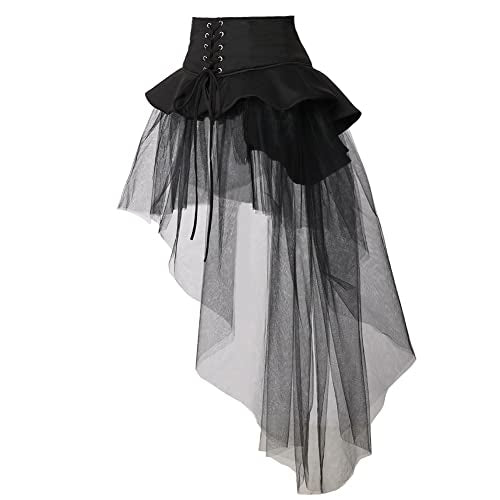 BPURB Women's Gothic Steampunk Bustle Skirt Ruffle Overskirt Pirate Costume