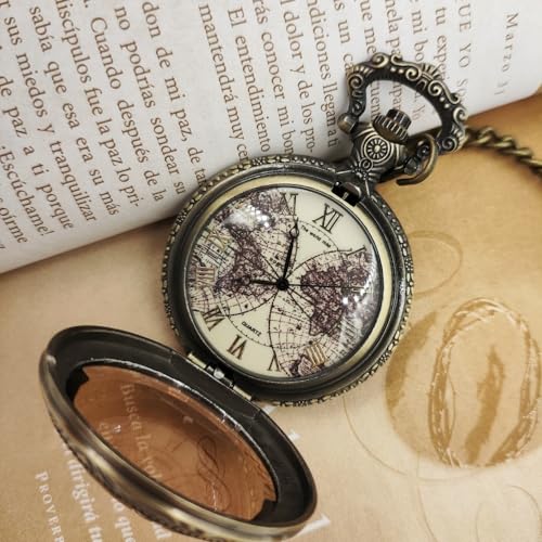 Tea Colored Glass Double Earth Pattern Pocket Watch, Unisex Casual Qua