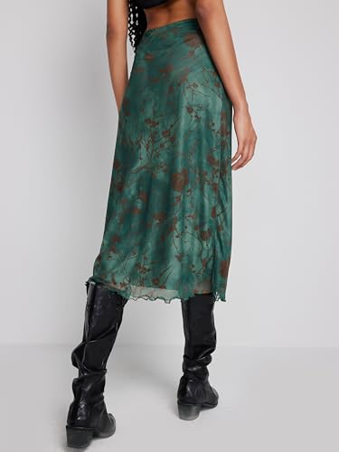 CIDER Women’s Mesh Floral Boho Long Midi Skirts