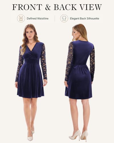 AUSELILY Velvet Dress for Women V Neck Lace Sleeve Wrap Dress