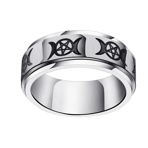 Fuqimanman2020 Goddess Pentagram Stainless Steel Wicca Pagan Triple Moon Spinner Band Ring Celtic Knot Rotatable Anxiety for Men Women Wedding Engagement Promise Jewelry