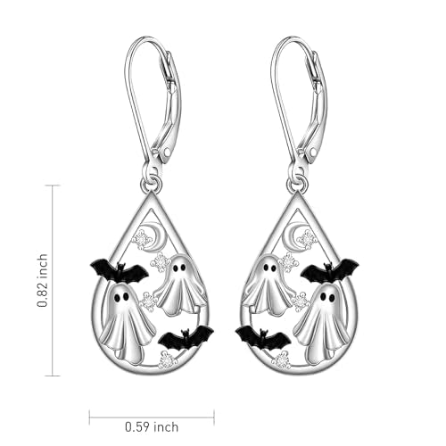 Halloween Earrings S925 Sterling Silver Ghost Bat Spider Cat Jewelry Gift Secondary image