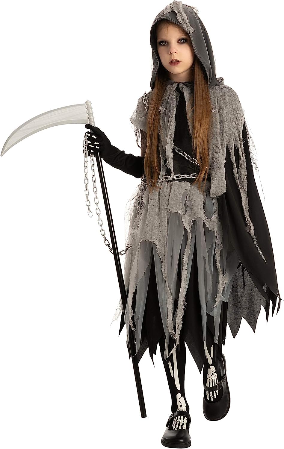 Spooktacular Creations Girl Grim Reaper Costume with Gloves and Tights Glow in the Dark, Scary Halloween Costume