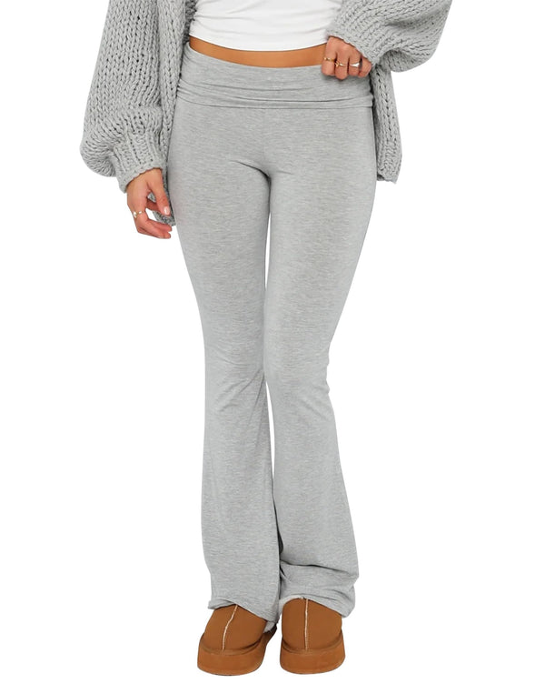 Women's Flare Skinny Pants Fold Over Leggings Stretch