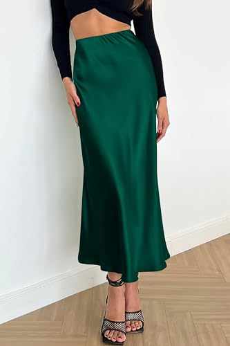 PRETTYGARDEN Women's Satin Midi Skirts Dressy Casual