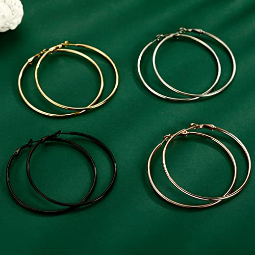 TIZU Big Hoop Earrings for Women Stainless Steel Hypoallergenic 14K Gold/Rose Gold/Black/Silver Hoop Earrings, 40mm/50mm/60mm/70mm Hoops Earrings