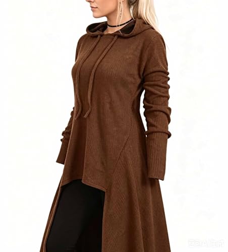 JMSUN Women Sweater Dress Hooded Costume High Low Drop Shoulder Longline Gothic Pullover Outfit