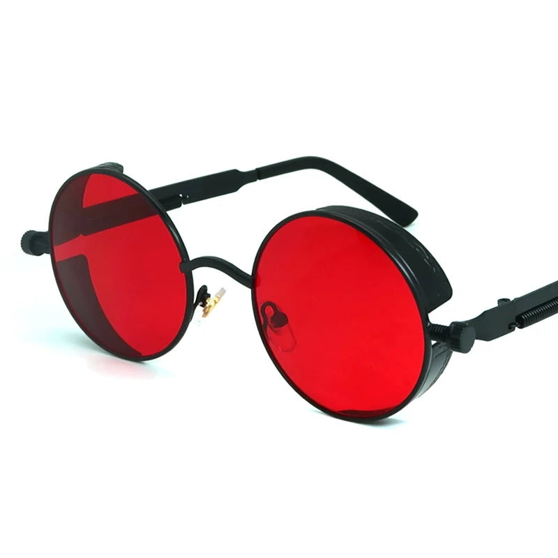 Vintage Red Lens Round Steampunk Metal Sunglasses Main image