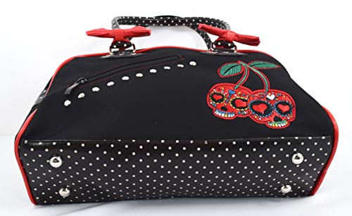 Cherry Bomb Skull Cherries Polka Dot Bow Handbag Rockabilly Black Red