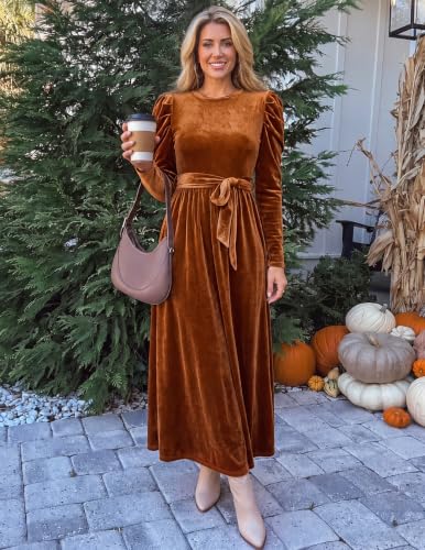 ZESICA Womens Winter Velvet Long Puff Sleeve Maxi Dress
